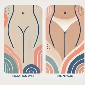 DALL·E 2025 02 11 22.03.07 An abstract yet informative illustration comparing a Brazilian wax and a Bikini wax. The left side represents the Brazilian wax with a smooth fully h